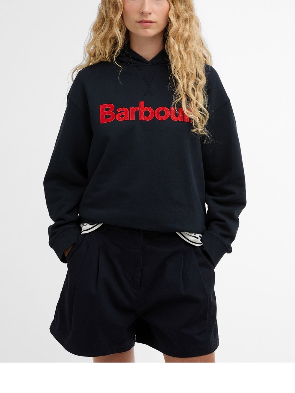 Barbour Dark Navy Crewneck Sweatshirt with Red Logo